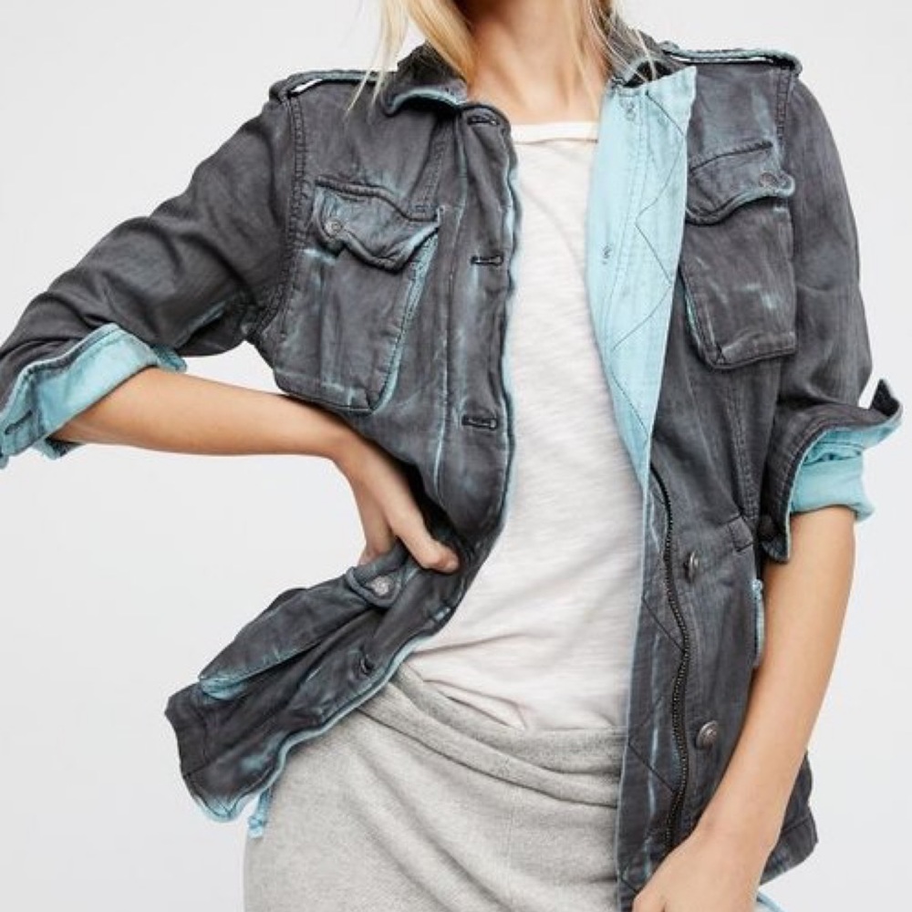Free People Double Cloth Military Jacket In Charcoal Size XS